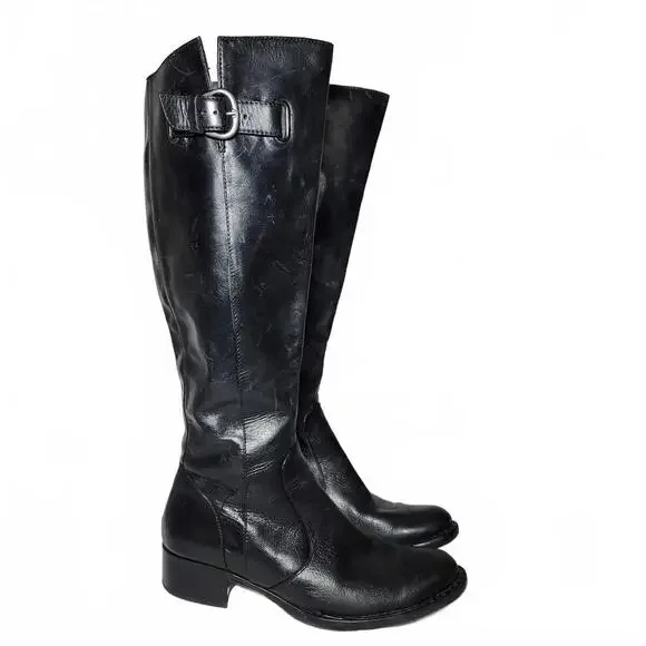 Born Crown Women's Knee-High Leather Boots Black Size 7 - Picture 1 of 16